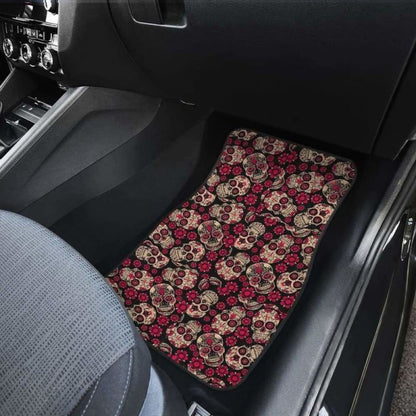 Set Of 4 Pcs Floral Sugar Skull Car Mats 101207