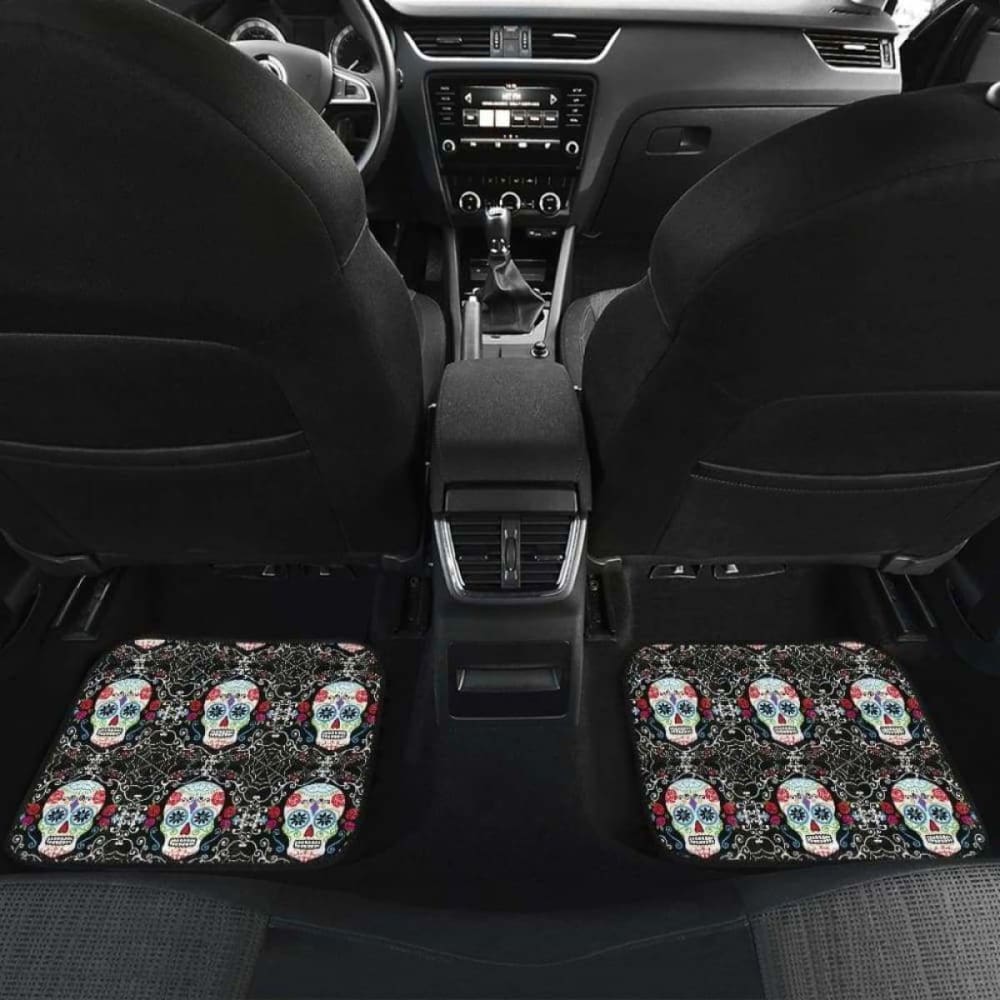 Set Of 4 Pcs Floral Sugar Skull Car Mats 101207
