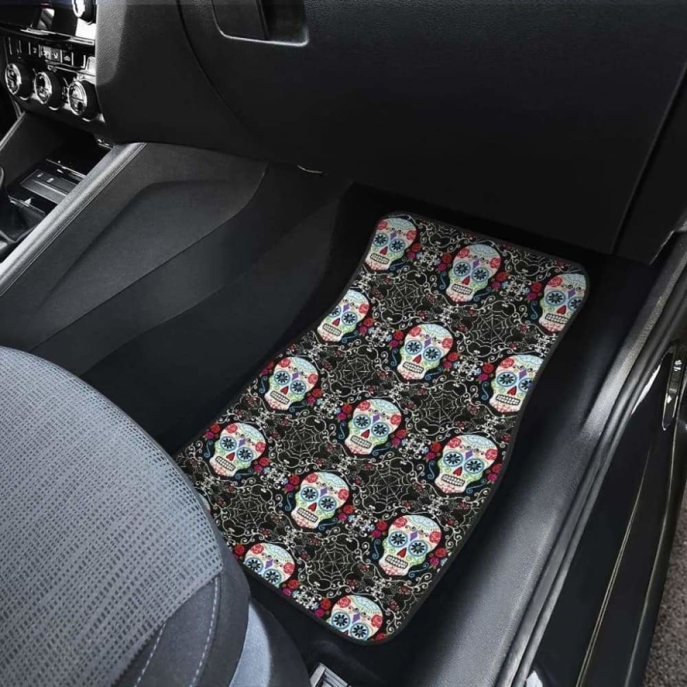 Set Of 4 Pcs Floral Sugar Skull Car Mats 101207