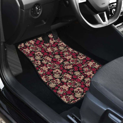 Set Of 4 Pcs Floral Sugar Skull Car Mats 101207