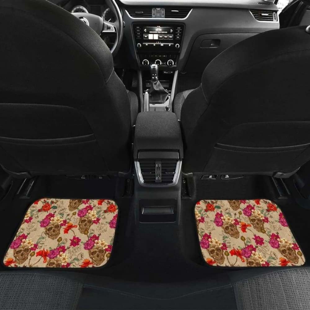 Set Of 4 Pcs Floral Sugar Skull Car Mats 101207