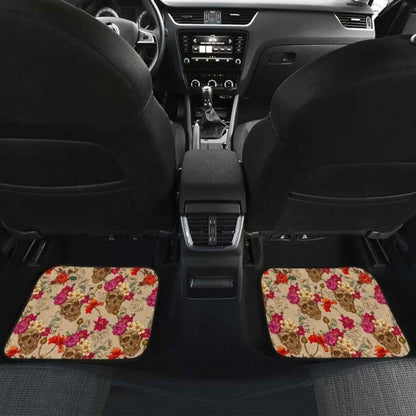 Set Of 4 Pcs Floral Sugar Skull Car Mats 101207
