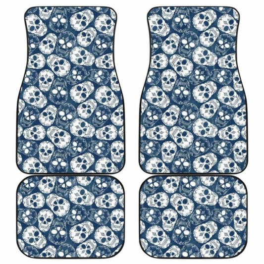 Set Of 4 Pcs Floral Sugar Skull Car Mats 101207