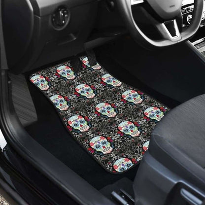 Set Of 4 Pcs Floral Sugar Skull Car Mats 101207