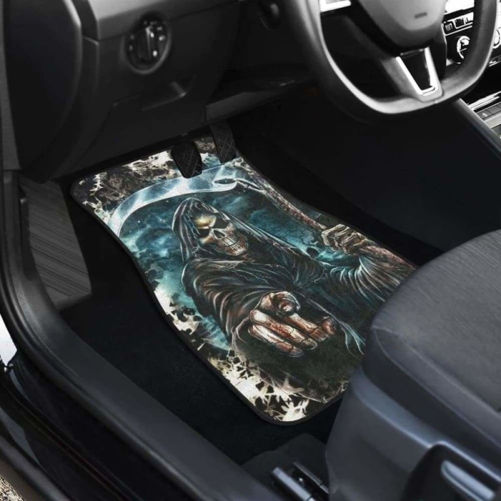 Set Of 4 Pcs Grim Reaper Skull Car Mats 112608