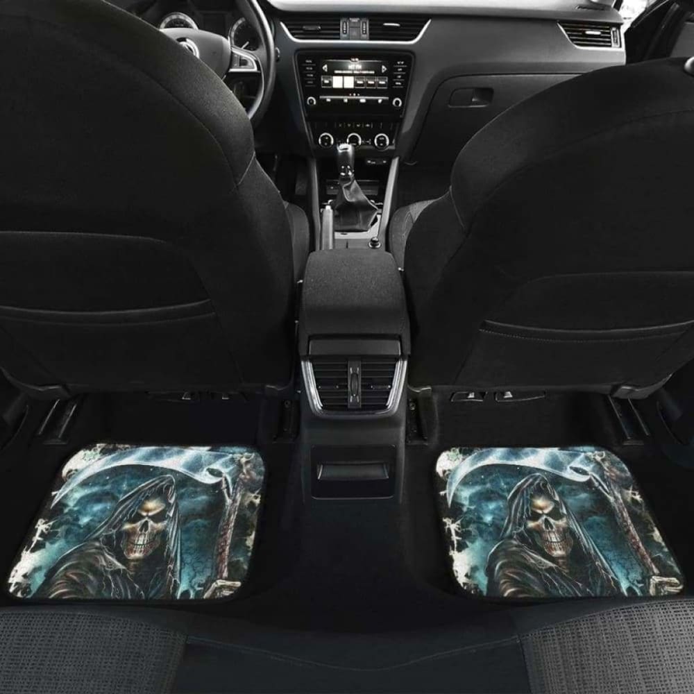 Set Of 4 Pcs Grim Reaper Skull Car Mats 112608