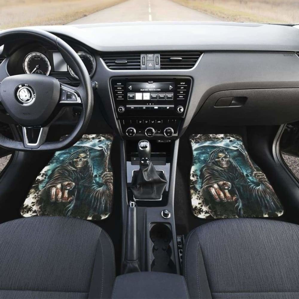 Set Of 4 Pcs Grim Reaper Skull Car Mats 112608