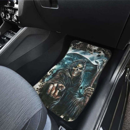 Set Of 4 Pcs Grim Reaper Skull Car Mats 112608