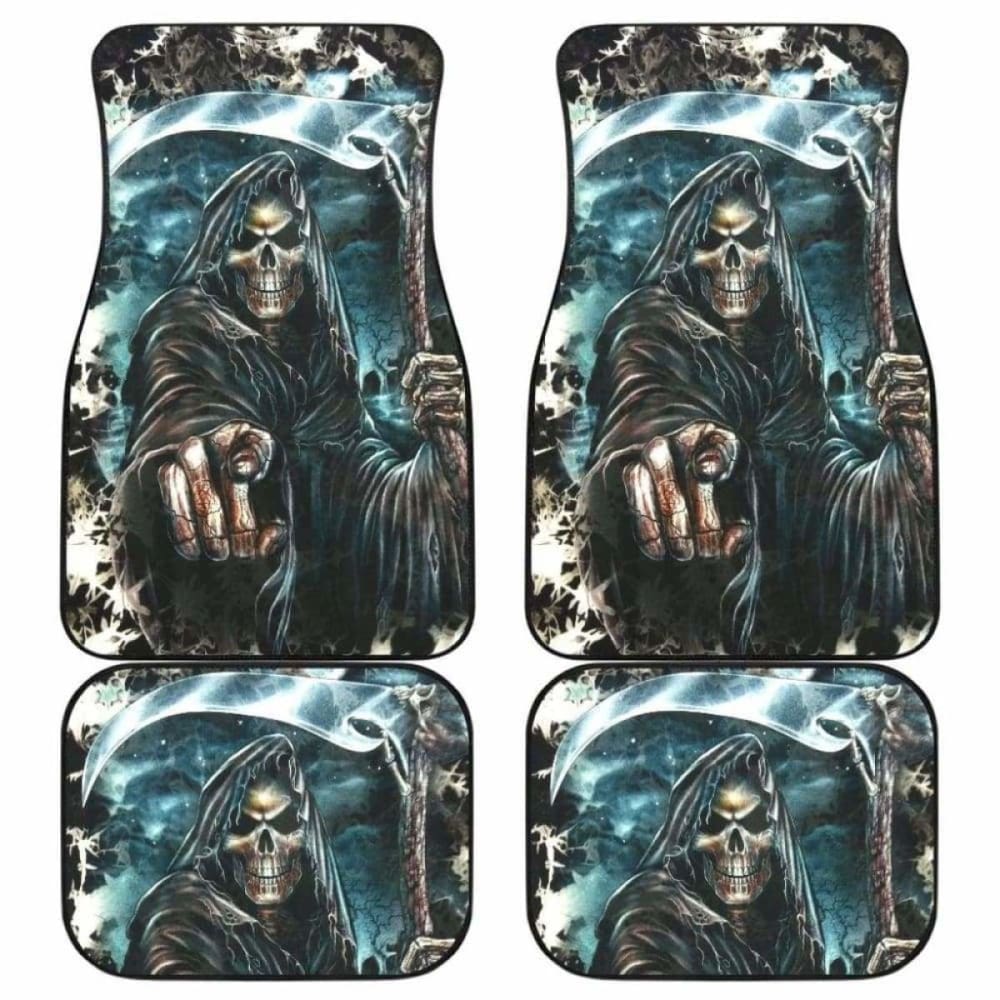Set Of 4 Pcs Grim Reaper Skull Car Mats 112608