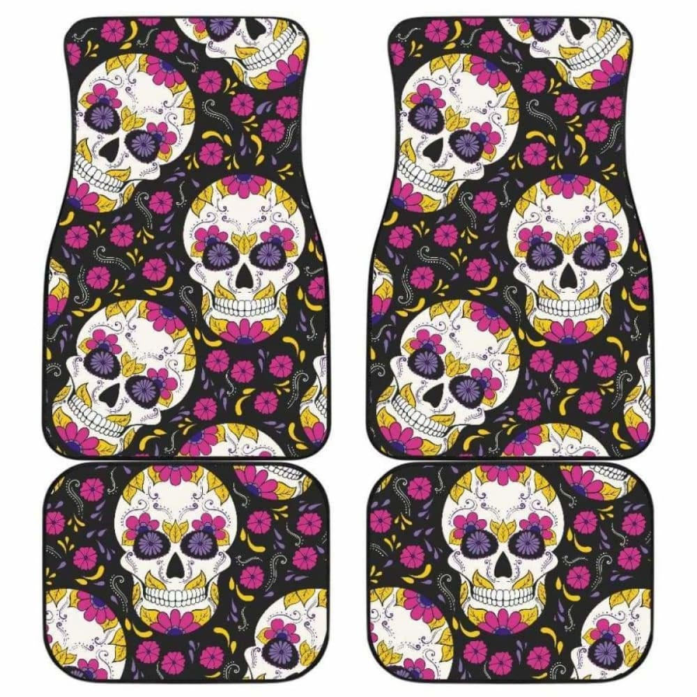 Set Of 4 Pcs Sugar Skull Day Of The Dead Car Mat 101207