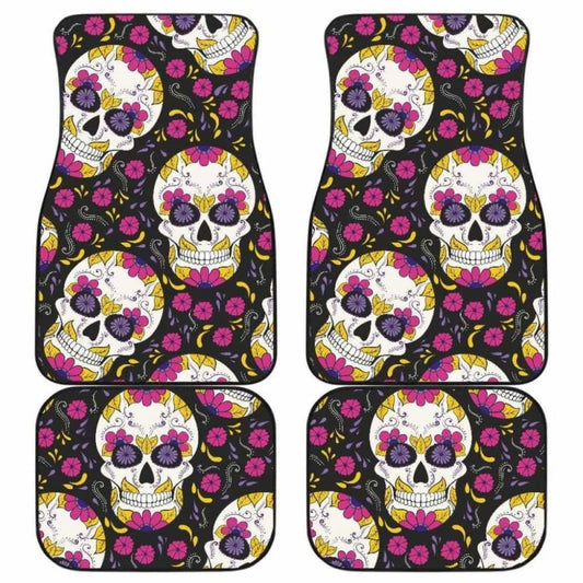 Set Of 4 Pcs Sugar Skull Day Of The Dead Car Mat 101207