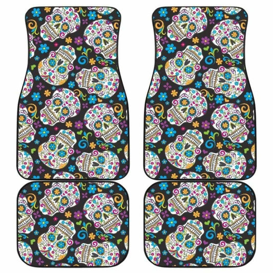 Set Of 4 Pcs Sugar Skull Day Of The Dead Car Mats 101207