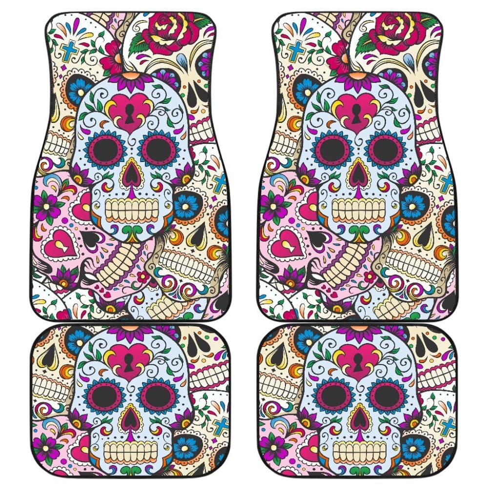 Set Of 4 Sugar Skulls Car Mat 101819 - YourCarButBetter