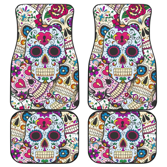 Set Of 4 Sugar Skulls Car Mat 101819 - YourCarButBetter