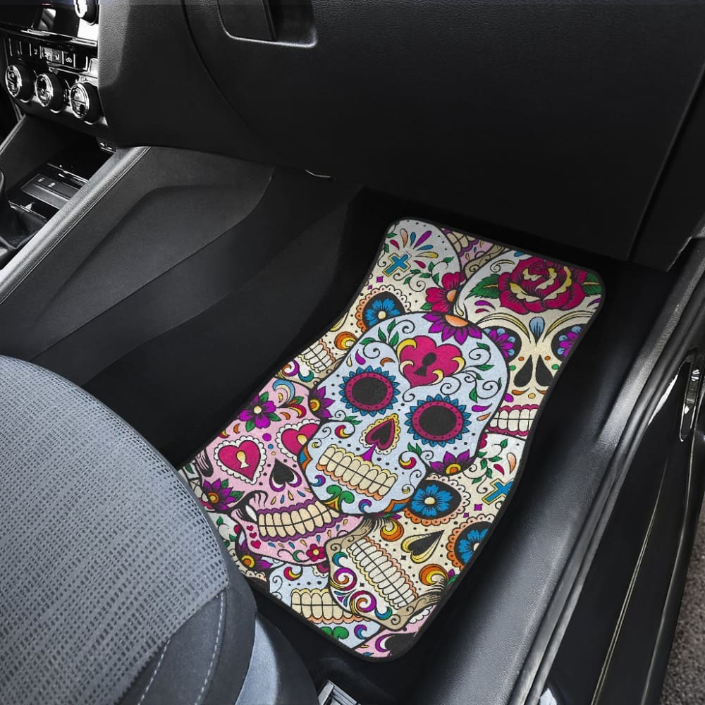 Set Of 4 Sugar Skulls Car Mat 101819 - YourCarButBetter