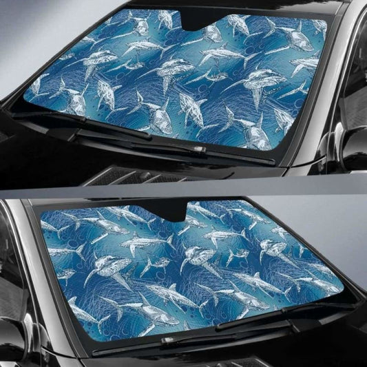Shark Hand Drawn Car Auto Sun Shades 085424 - YourCarButBetter