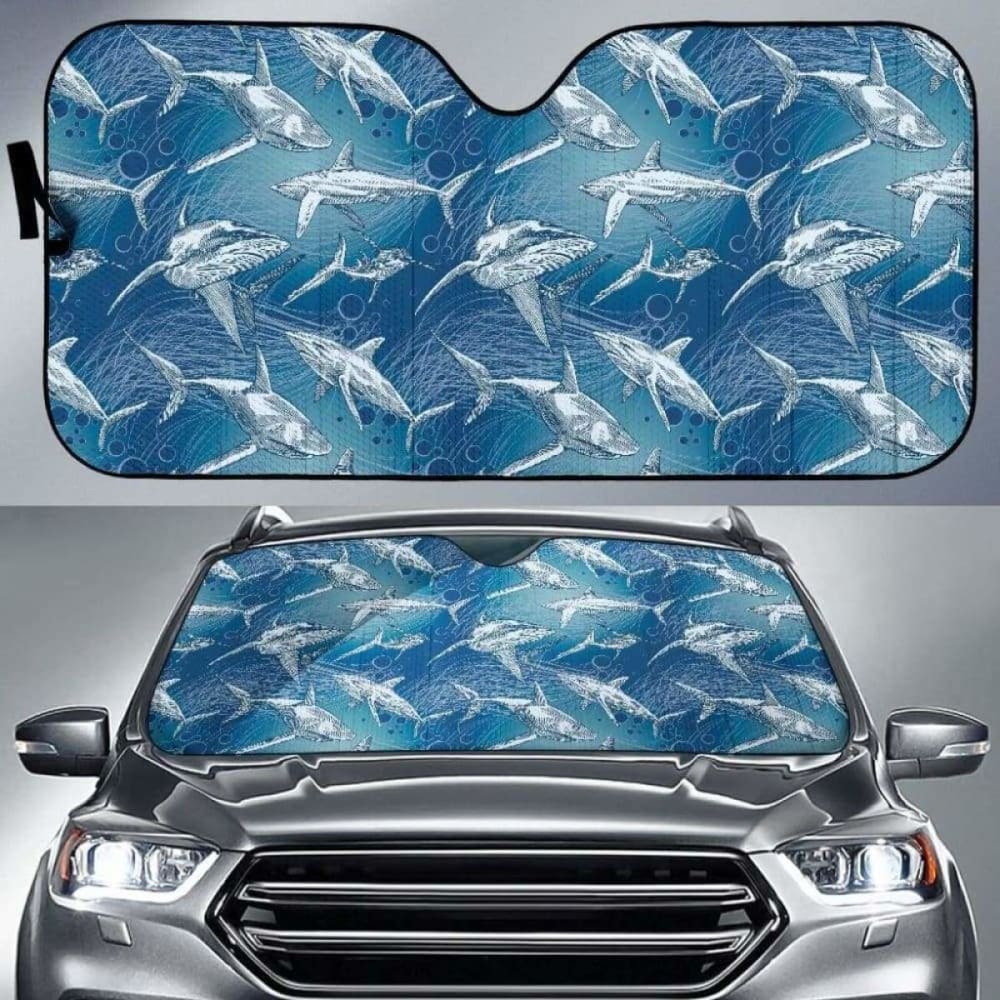 Shark Hand Drawn Car Auto Sun Shades 085424 - YourCarButBetter