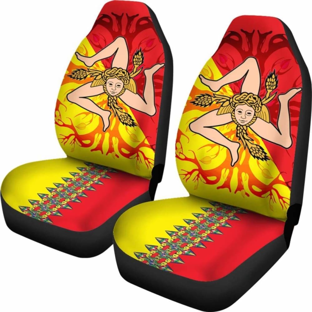 Sicily Flag With Celtic Tree Of Life Car Seat Covers 110424 - YourCarButBetter