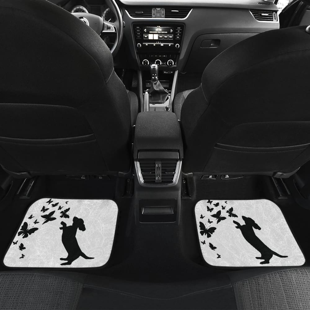 Silhouette Happy Dachshund Playing With Butterlies Car Floor Mats 210301 - YourCarButBetter