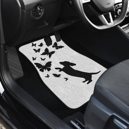 Silhouette Happy Dachshund Playing With Butterlies Car Floor Mats 210301 - YourCarButBetter