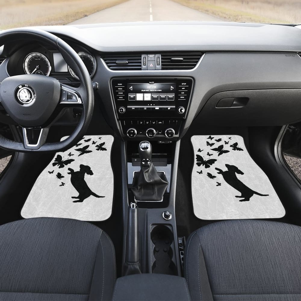 Silhouette Happy Dachshund Playing With Butterlies Car Floor Mats 210301 - YourCarButBetter