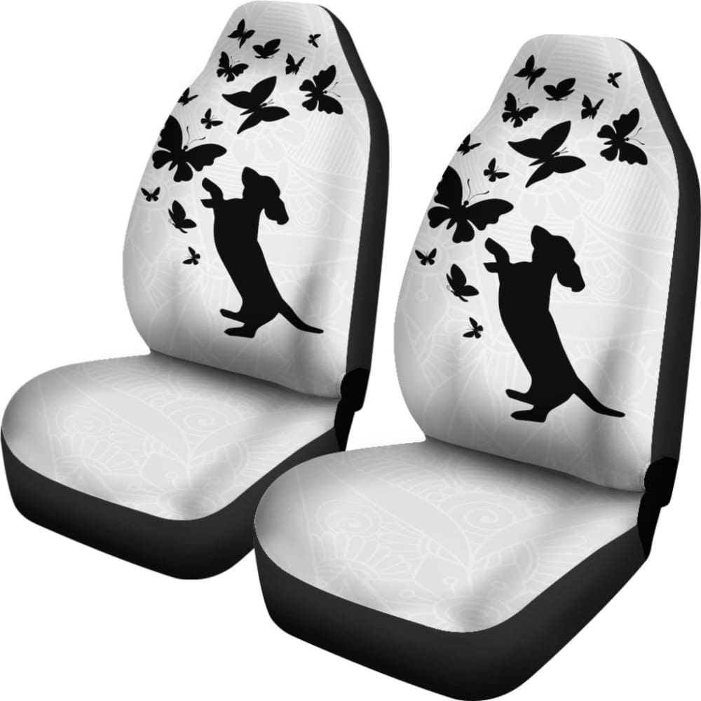 Silhouette Happy Dachshund Playing With Butterlies Car Seat Covers 210301 - YourCarButBetter
