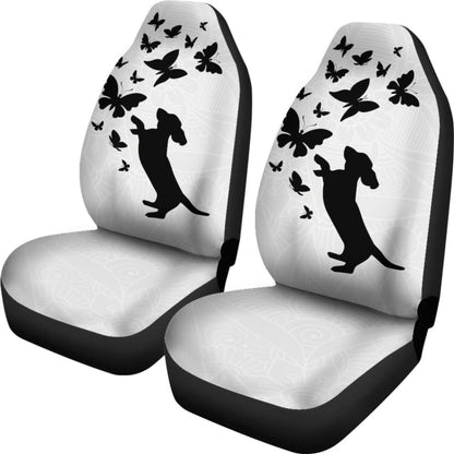 Silhouette Happy Dachshund Playing With Butterlies Car Seat Covers 210301 - YourCarButBetter