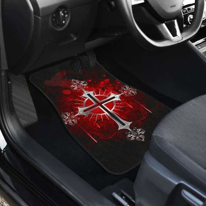 Silver Cross Art In Red Theme Car Floor Mats 160905