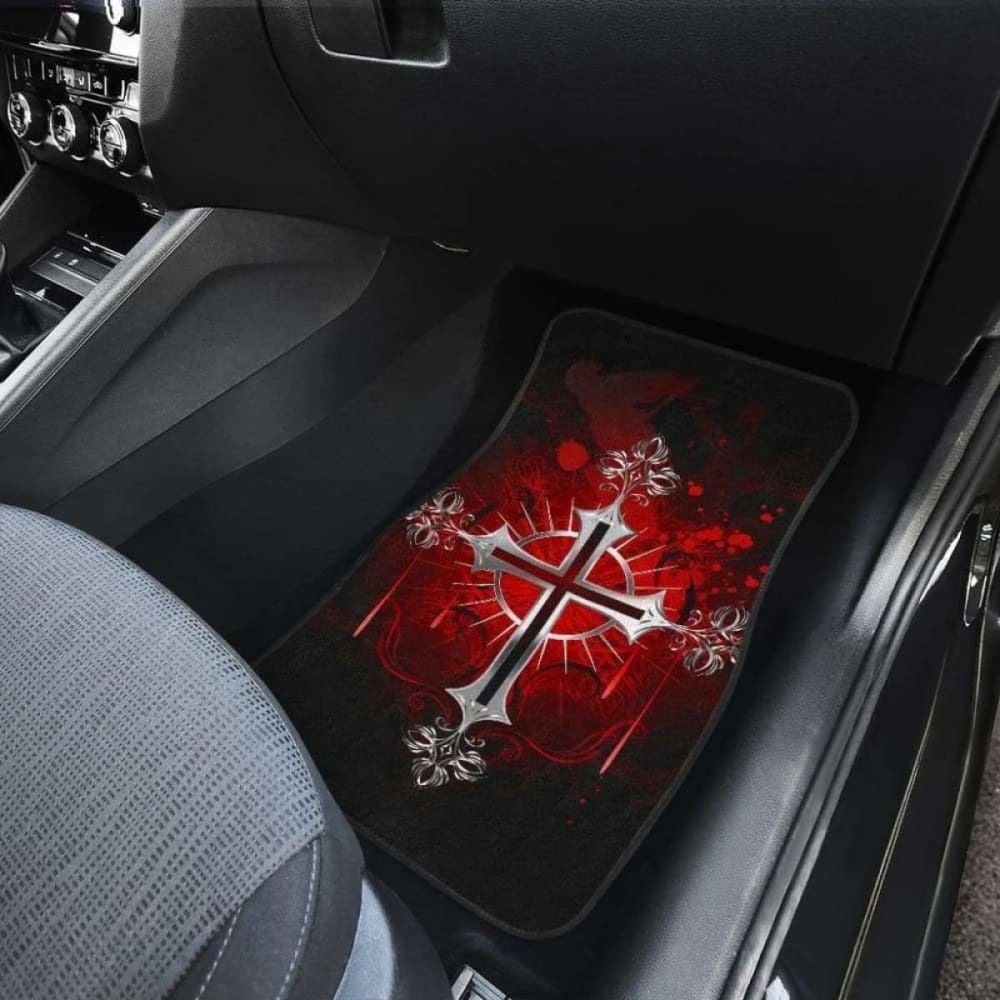 Silver Cross Art In Red Theme Car Floor Mats 160905