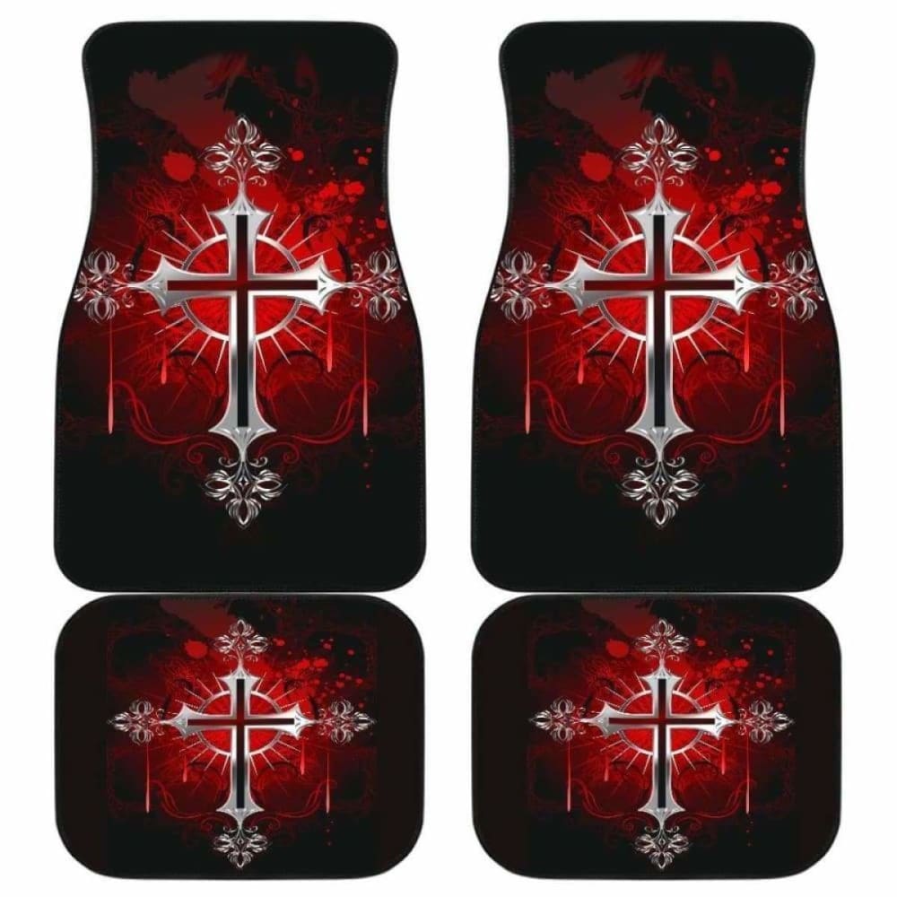 Silver Cross Art In Red Theme Car Floor Mats 160905