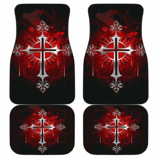Silver Cross Art In Red Theme Car Floor Mats 160905