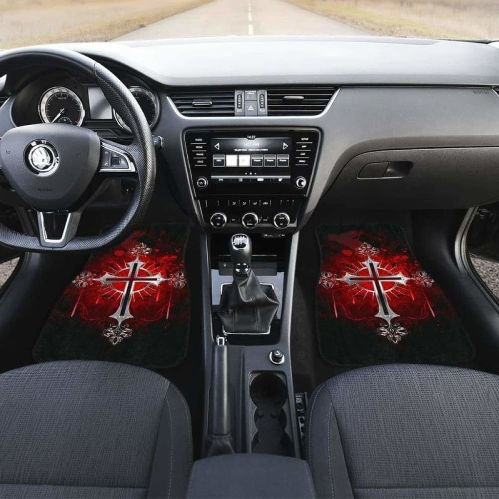 Silver Cross Art In Red Theme Car Floor Mats 160905