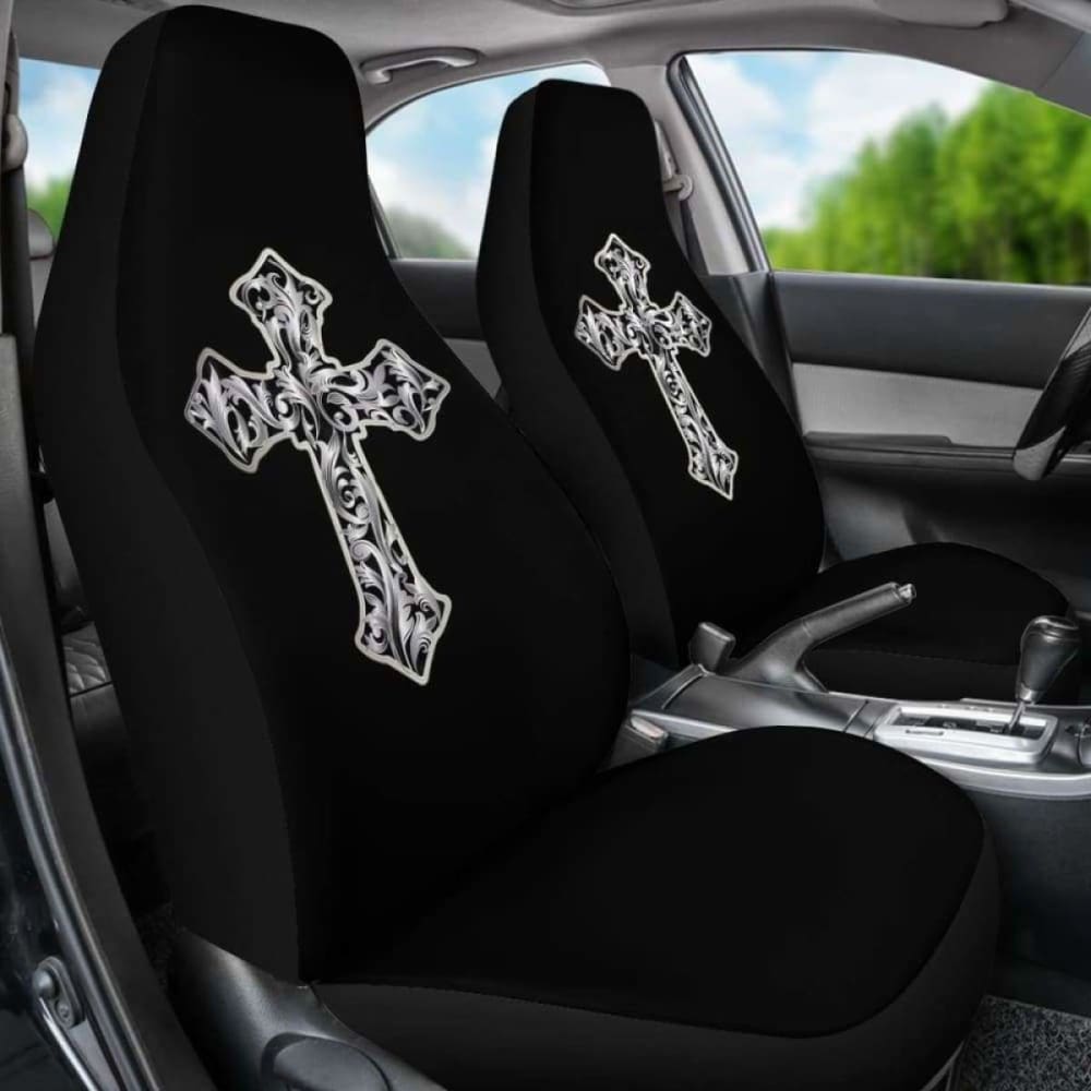 Silver Vintage Cross Car Seat Covers 160905