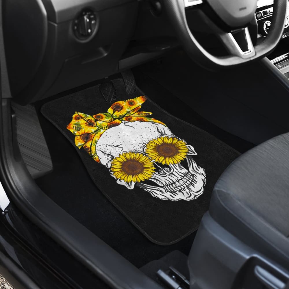 Skull Bandana Sunflower Cute Car Floor Mats 210403 - YourCarButBetter