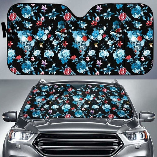 Skull Flower Roses Leave Pattern Car Auto Sun Shades 172609 - YourCarButBetter