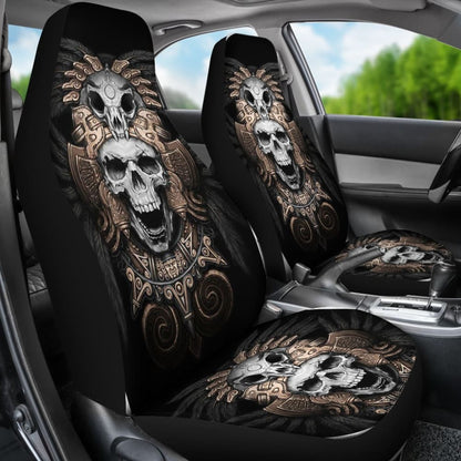 Skull Gift Polyester Fabric 3D Skull Car Seat Cover Set 093223 - YourCarButBetter