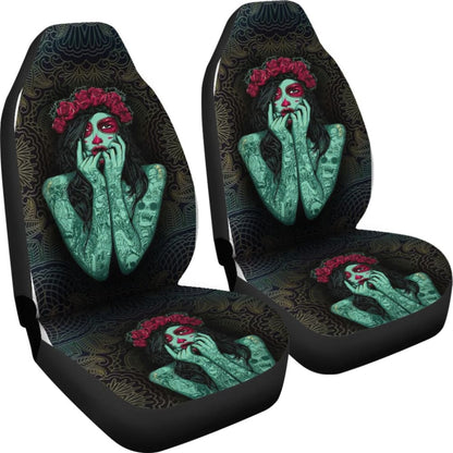 Skull Gift Polyester Fabric 3D Skull Car Seat Cover Set 093223 - YourCarButBetter