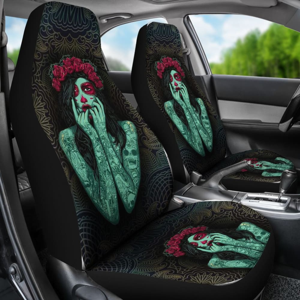 Skull Gift Polyester Fabric 3D Skull Car Seat Cover Set 093223 - YourCarButBetter