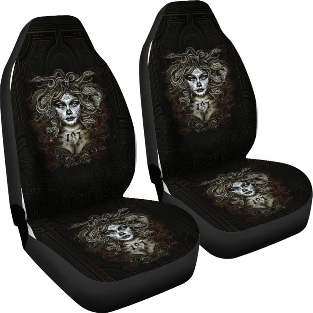 Skull Gift Polyester Fabric 3D Skull Car Seat Cover Set 093223 - YourCarButBetter