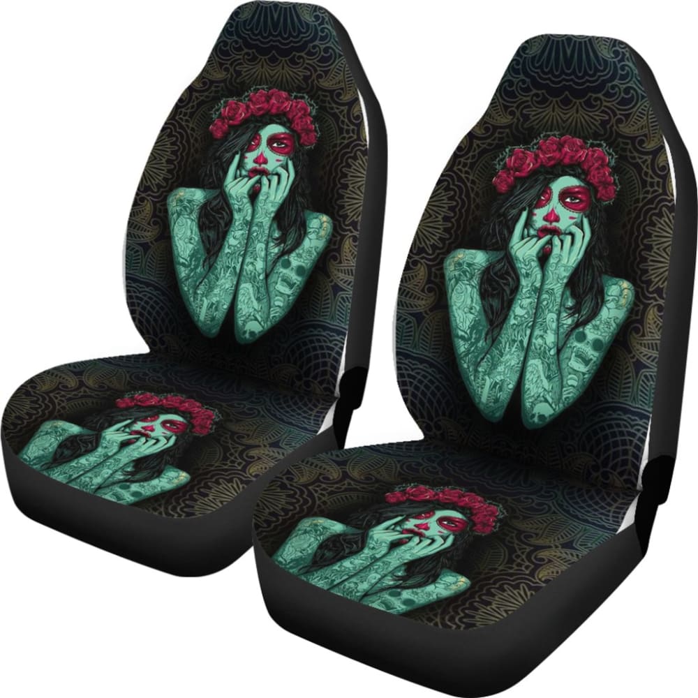 Skull Gift Polyester Fabric 3D Skull Car Seat Cover Set 093223 - YourCarButBetter