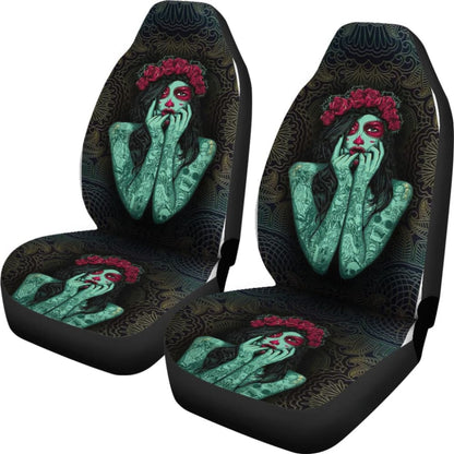 Skull Gift Polyester Fabric 3D Skull Car Seat Cover Set 093223 - YourCarButBetter