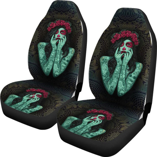 Skull Gift Polyester Fabric 3D Skull Car Seat Cover Set 093223 - YourCarButBetter