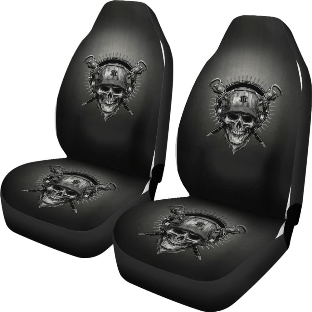 Skull Gift Universal-Fit Polyester Fabric 3D Skull Car Seat Cover Set 01093223 - YourCarButBetter