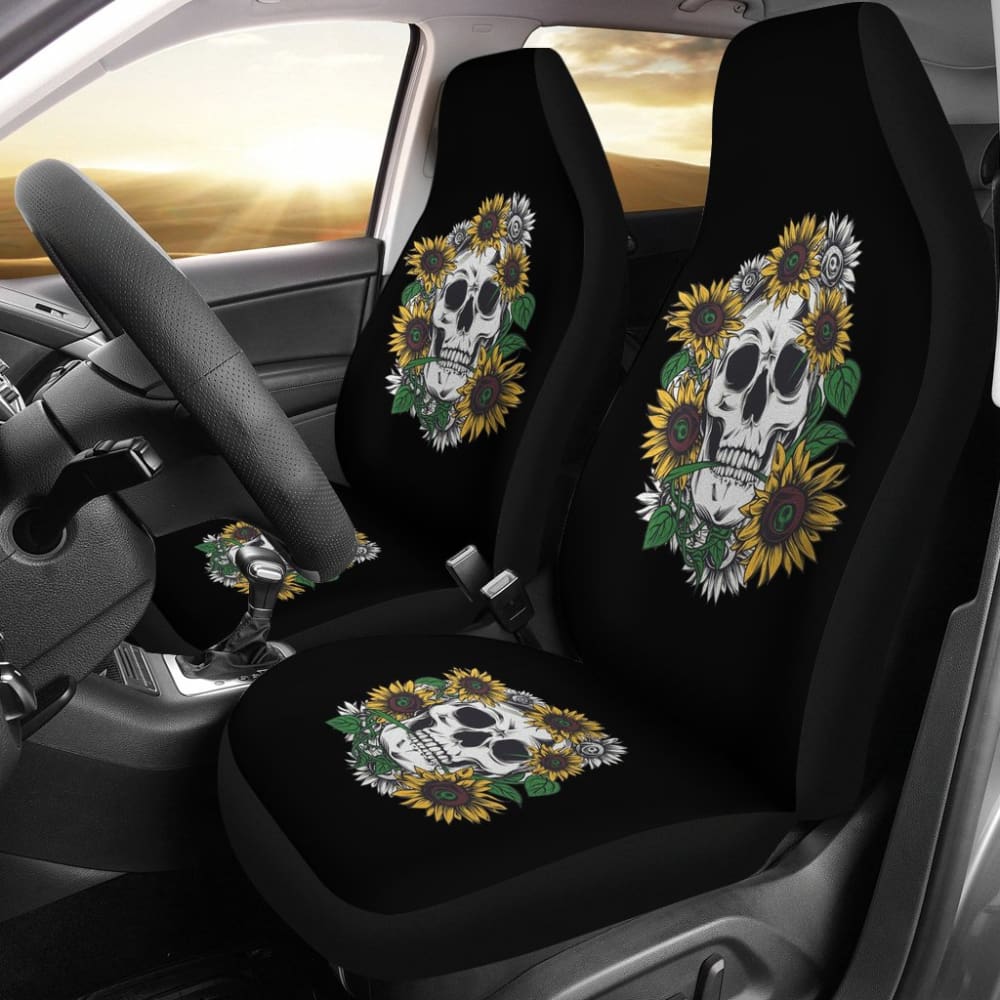 Skull Mix Sunflower Style Car Seat Covers 212101 - YourCarButBetter