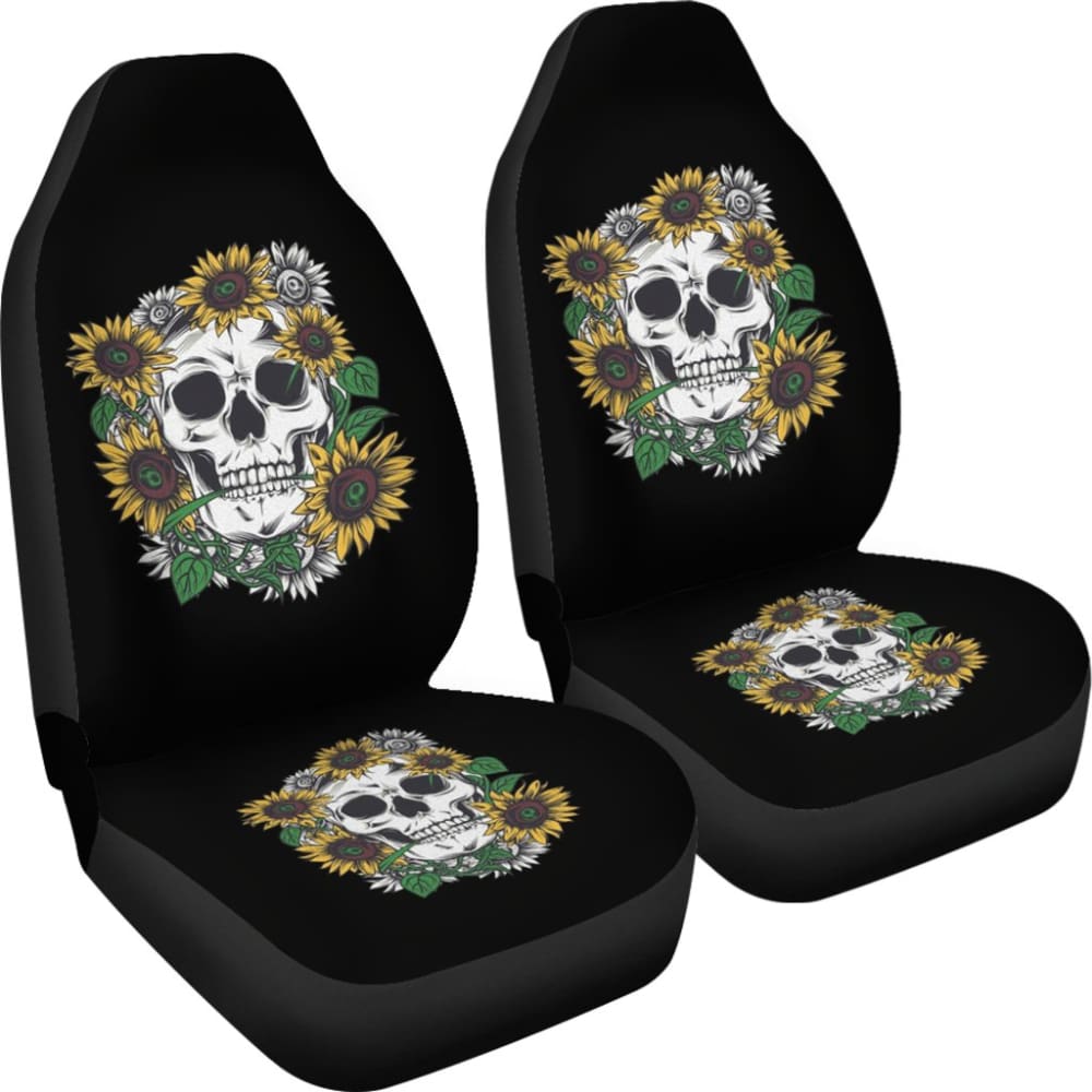Skull Mix Sunflower Style Car Seat Covers 212101 - YourCarButBetter