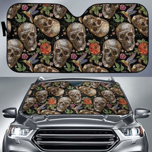 Skull Rose Humming Bird Flower Pattern Car Auto Sun Shades 172609 - YourCarButBetter