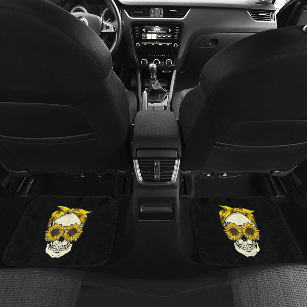 Skull Sunflower Bandana Floral Pattern Cute Car Floor Mats 210403 - YourCarButBetter