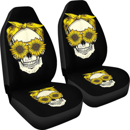 Skull Sunflower Bandana Floral Pattern Cute Car Seat Covers 210403 - YourCarButBetter