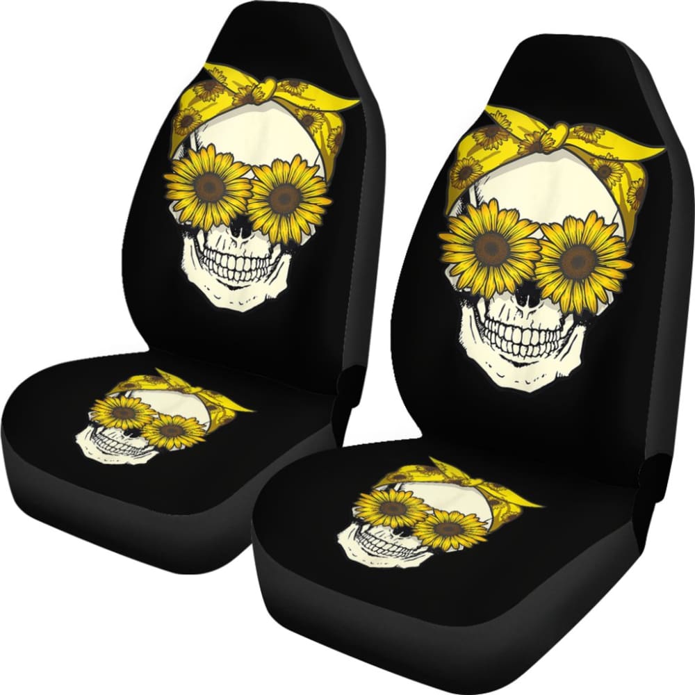 Skull Sunflower Bandana Floral Pattern Cute Car Seat Covers 210403 - YourCarButBetter