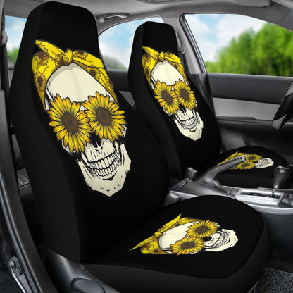 Skull Sunflower Bandana Floral Pattern Cute Car Seat Covers 210403 - YourCarButBetter